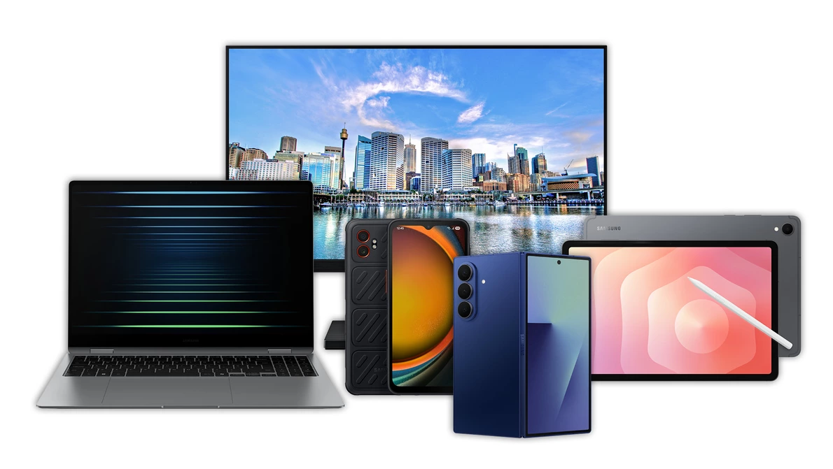 Samsung Herstellerwelt bei Distributor KOMSA Auswahl zahlreicher Samsung Geräte von Business Display bis Tablet