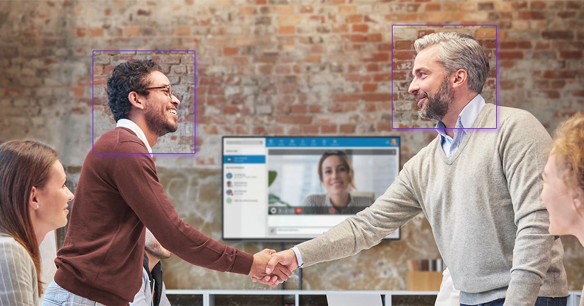 Büroszene zwei Männer Begrüßung Handschlag