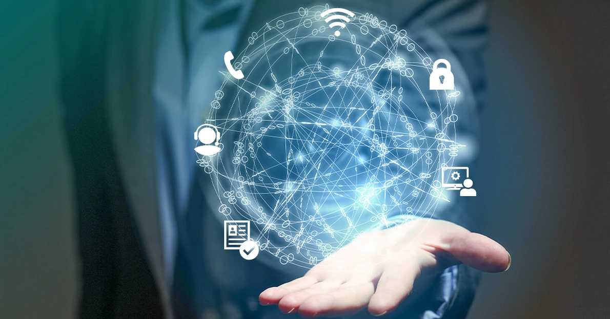 Netzwerk Globus schwebt über Hand Netzwerk Globus schwebt über Hand