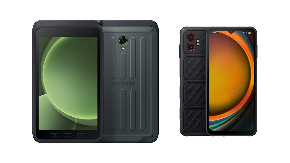 Samsung Rugged Devices Front- und Rückansicht von zwei Samsung Rugged Geräten