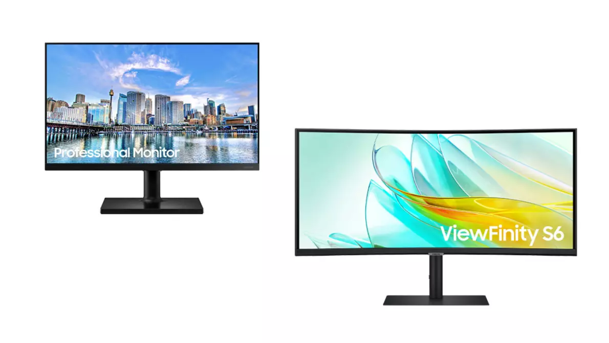 Samsung Business Displays Zwei Samsung Monitore für Unternehmen mit bunten Wallpapers